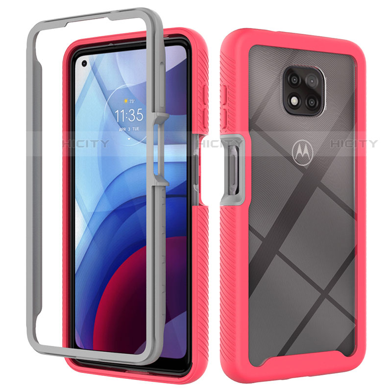 Motorola Moto G Power (2021)用360度 フルカバー ハイブリットバンパーケース クリア透明 プラスチック カバー モトローラ レッド