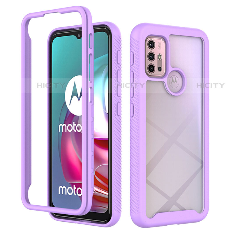 Motorola Moto G10用360度 フルカバー ハイブリットバンパーケース クリア透明 プラスチック カバー モトローラ パープル