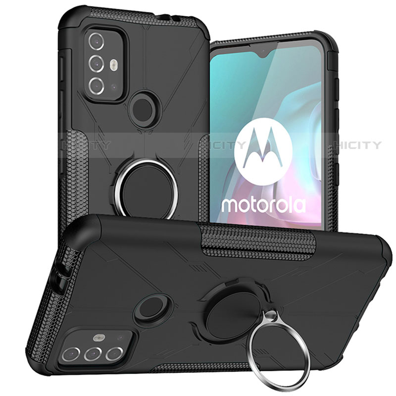 Motorola Moto G10 Power用ハイブリットバンパーケース プラスチック アンド指輪 マグネット式 S02 モトローラ ブラック