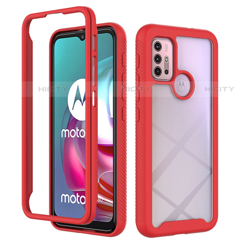 Motorola Moto G10 Power用360度 フルカバー ハイブリットバンパーケース クリア透明 プラスチック カバー モトローラ レッド