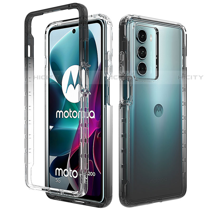 Motorola Moto G200 5G用前面と背面 360度 フルカバー 極薄ソフトケース シリコンケース 耐衝撃 全面保護 バンパー 勾配色 透明 モトローラ 