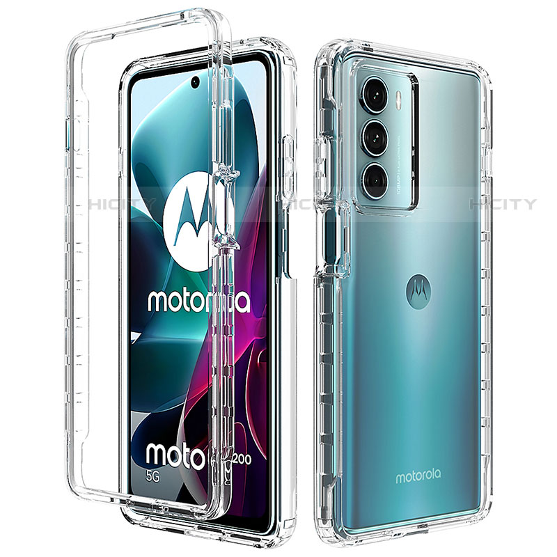 Motorola Moto G200 5G用前面と背面 360度 フルカバー 極薄ソフトケース シリコンケース 耐衝撃 全面保護 バンパー 勾配色 透明 モトローラ 