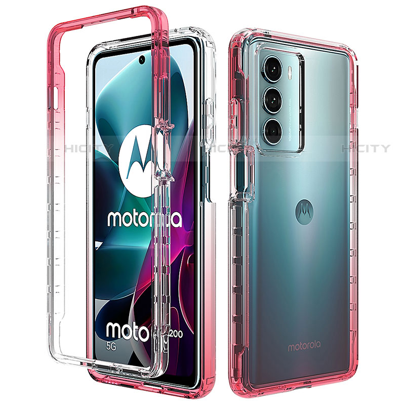 Motorola Moto G200 5G用前面と背面 360度 フルカバー 極薄ソフトケース シリコンケース 耐衝撃 全面保護 バンパー 勾配色 透明 モトローラ 