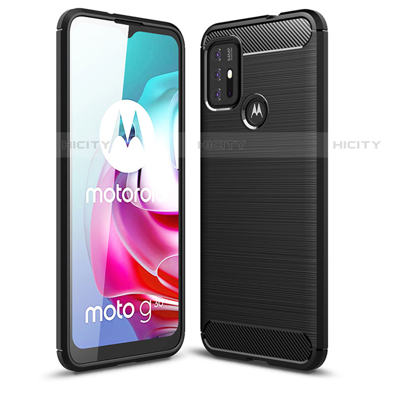 Motorola Moto G30用シリコンケース ソフトタッチラバー ライン カバー モトローラ ブラック