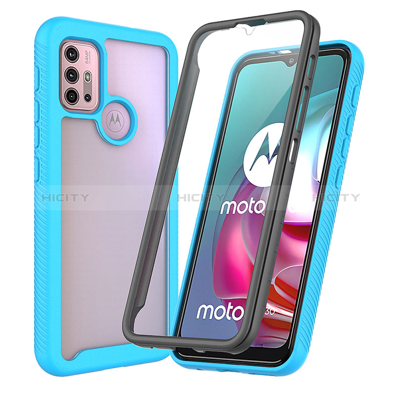 Motorola Moto G30用360度 フルカバー ハイブリットバンパーケース クリア透明 プラスチック カバー ZJ3 モトローラ ブルー