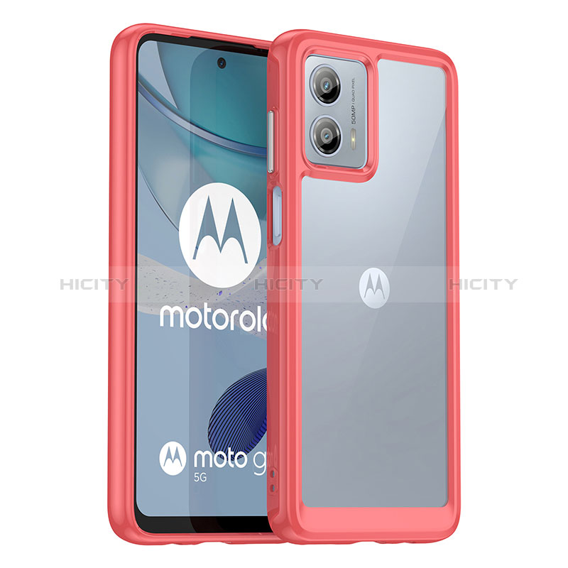 Motorola Moto G53 5G用ハイブリットバンパーケース クリア透明 プラスチック カバー J01S モトローラ レッド