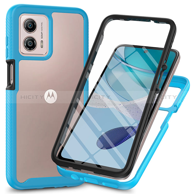 Motorola Moto G53j 5G用360度 フルカバー ハイブリットバンパーケース クリア透明 プラスチック カバー ZJ3 モトローラ ブルー