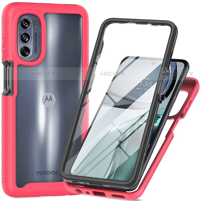 Motorola Moto G62 5G用360度 フルカバー ハイブリットバンパーケース クリア透明 プラスチック カバー モトローラ ローズレッド