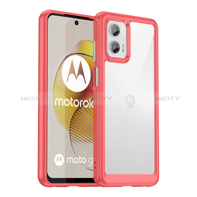 Motorola Moto G73 5G用ハイブリットバンパーケース クリア透明 プラスチック カバー J01S モトローラ レッド