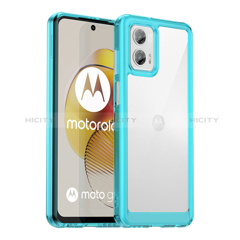 Motorola Moto G73 5G用ハイブリットバンパーケース クリア透明 プラスチック カバー J01S モトローラ シアン