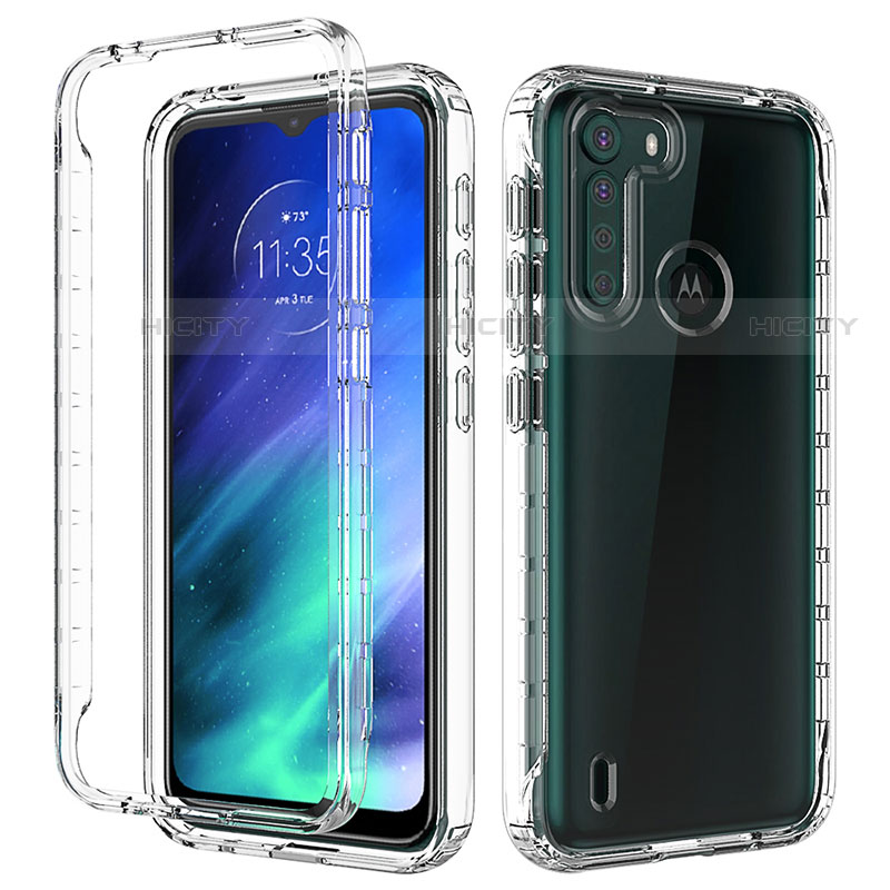 Motorola Moto One Fusion用前面と背面 360度 フルカバー 極薄ソフトケース シリコンケース 耐衝撃 全面保護 バンパー 勾配色 透明 モトローラ クリア