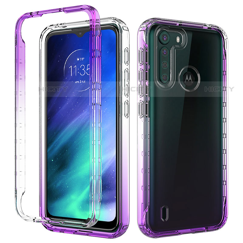 Motorola Moto One Fusion用前面と背面 360度 フルカバー 極薄ソフトケース シリコンケース 耐衝撃 全面保護 バンパー 勾配色 透明 モトローラ パープル