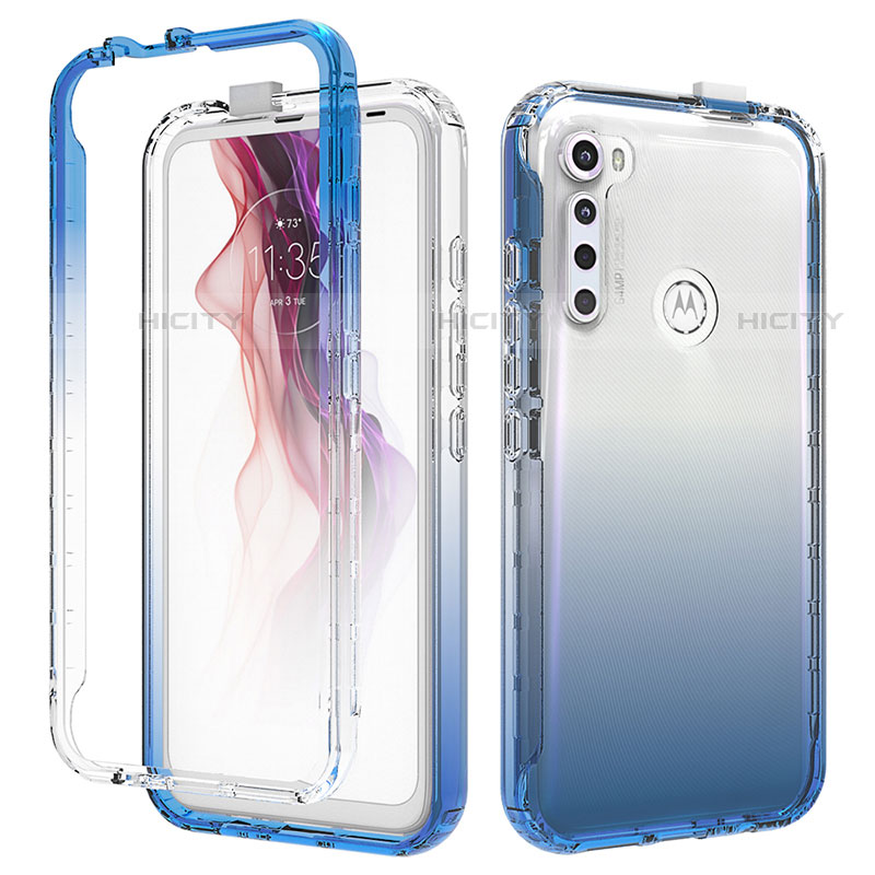 Motorola Moto One Fusion Plus用前面と背面 360度 フルカバー 極薄ソフトケース シリコンケース 耐衝撃 全面保護 バンパー 勾配色 透明 モトローラ 