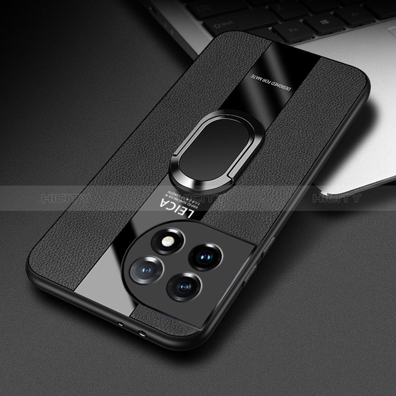 OnePlus 11R 5G用シリコンケース ソフトタッチラバー レザー柄 アンド指輪 マグネット式 PB1 OnePlus ブラック