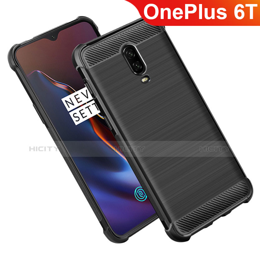 OnePlus 6T用シリコンケース ソフトタッチラバー ツイル OnePlus ブラック