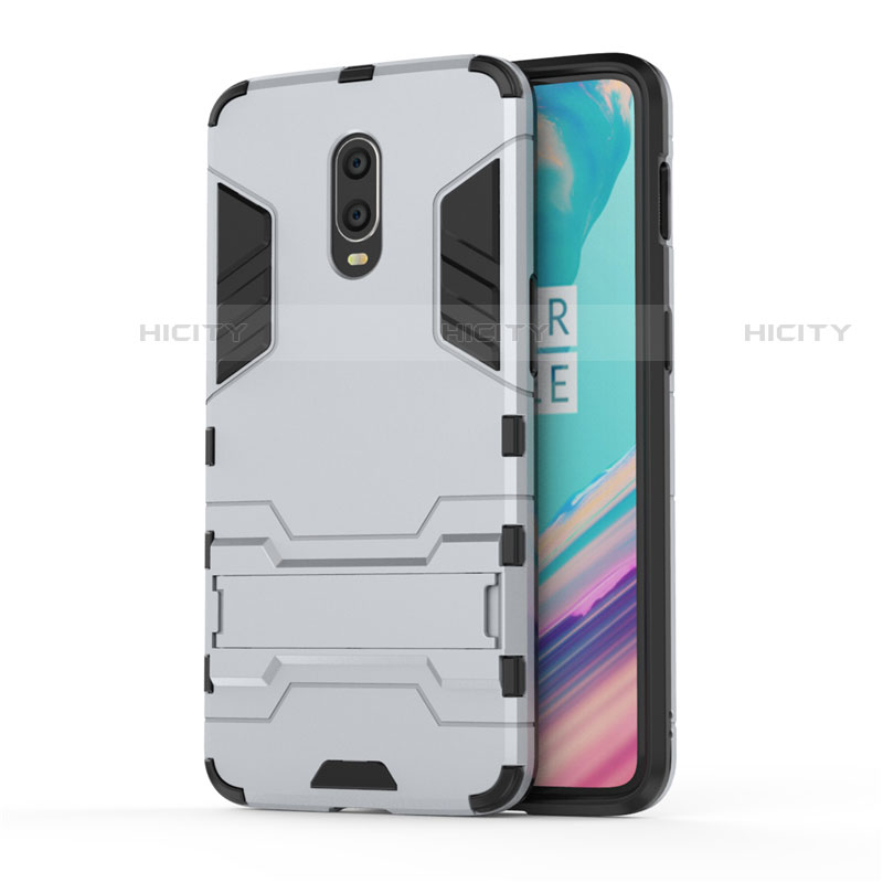 OnePlus 7用ハイブリットバンパーケース スタンド プラスチック 兼シリコーン カバー OnePlus シルバー