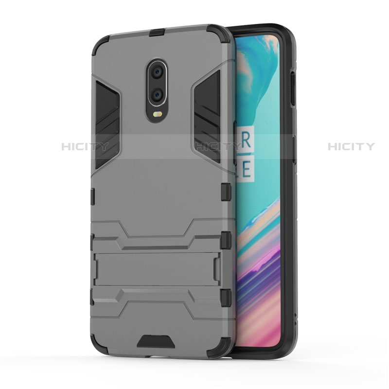 OnePlus 7用ハイブリットバンパーケース スタンド プラスチック 兼シリコーン カバー OnePlus グレー