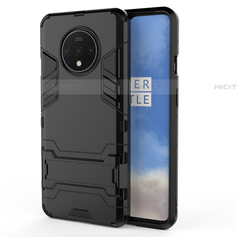 OnePlus 7T用ハイブリットバンパーケース スタンド プラスチック 兼シリコーン カバー R01 OnePlus ブラック