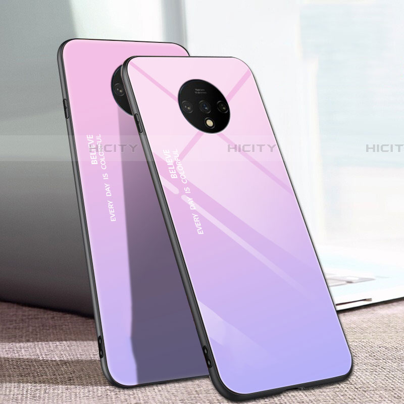 OnePlus 7T用ハイブリットバンパーケース プラスチック 鏡面 虹 グラデーション 勾配色 カバー H01 OnePlus 