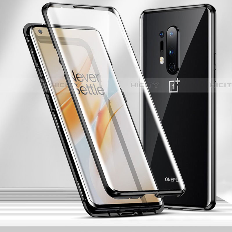 OnePlus 8 Pro用ケース 高級感 手触り良い アルミメタル 製の金属製 360度 フルカバーバンパー 鏡面 カバー T04 OnePlus ブラック