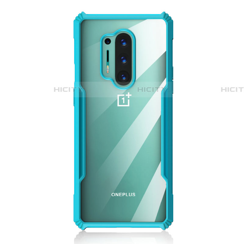 OnePlus 8 Pro用ハイブリットバンパーケース クリア透明 プラスチック 鏡面 カバー H03 OnePlus シアン