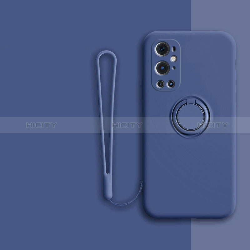 OnePlus 9 Pro 5G用極薄ソフトケース シリコンケース 耐衝撃 全面保護 アンド指輪 マグネット式 バンパー Z01 OnePlus ネイビー