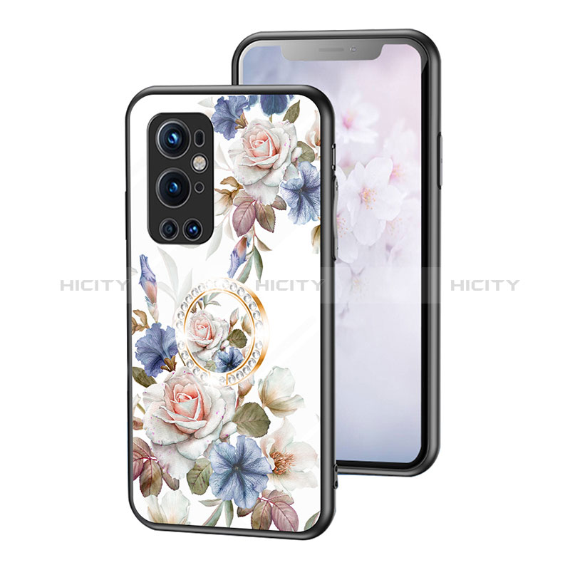 OnePlus 9 Pro 5G用ハイブリットバンパーケース プラスチック 鏡面 花 カバー S01 OnePlus ホワイト