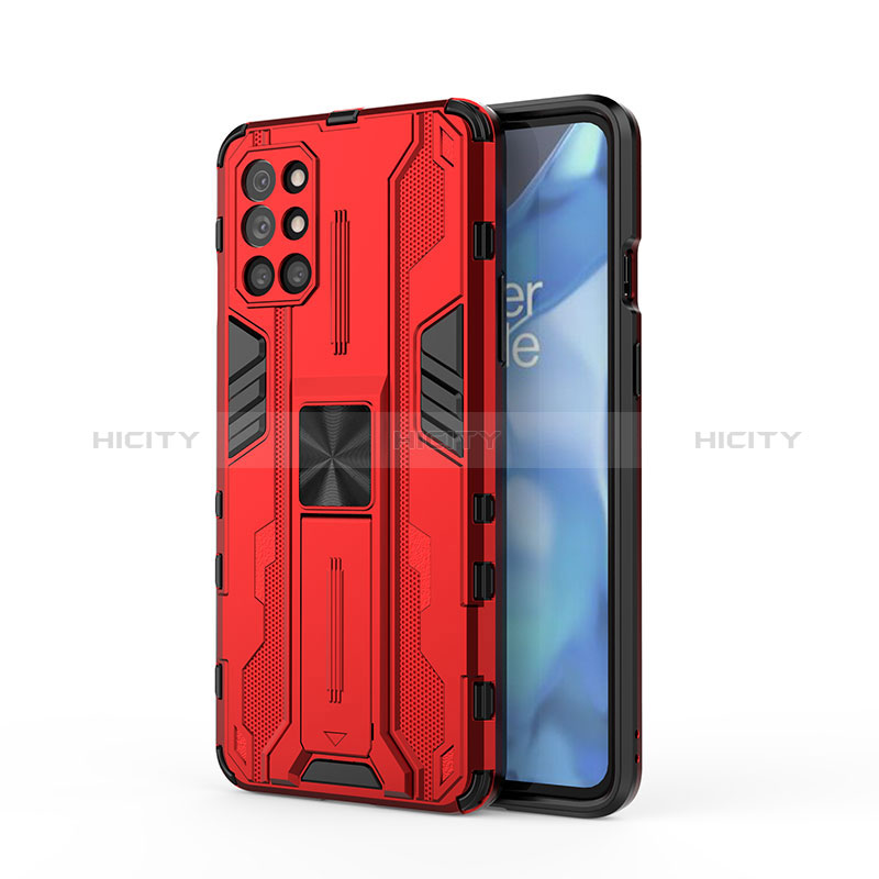 OnePlus 9R 5G用ハイブリットバンパーケース スタンド プラスチック 兼シリコーン カバー マグネット式 KC1 OnePlus レッド