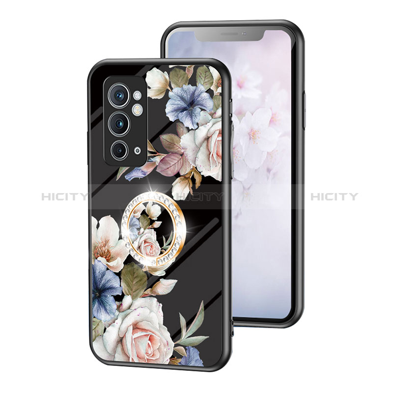 OnePlus 9RT 5G用ハイブリットバンパーケース プラスチック 鏡面 花 カバー S01 OnePlus ブラック