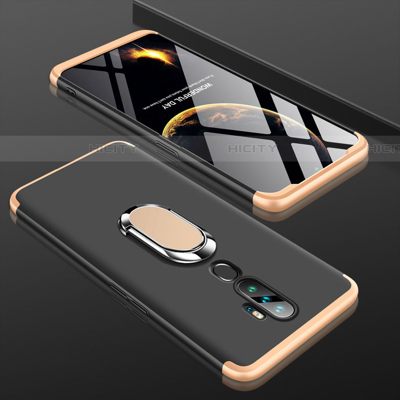 Oppo A11用ハードケース プラスチック 質感もマット 前面と背面 360度 フルカバー アンド指輪 Oppo ゴールド・ブラック