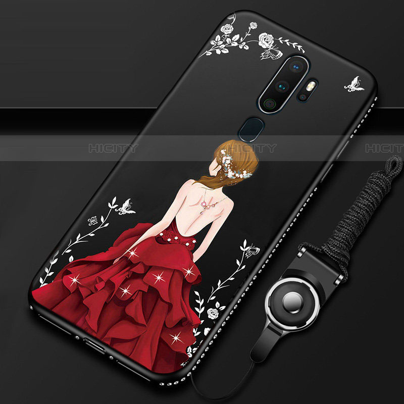 Oppo A11用シリコンケース ソフトタッチラバー バタフライ ドレスガール ドレス少女 カバー Oppo レッド・ブラック