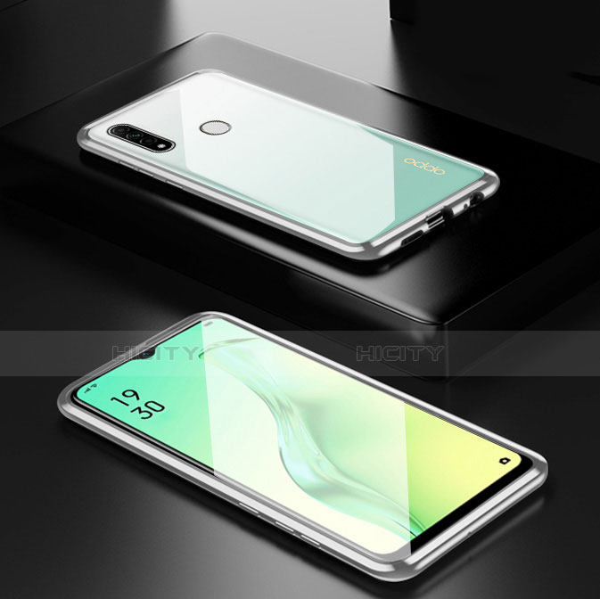 Oppo A31用ケース 高級感 手触り良い アルミメタル 製の金属製 360度 フルカバーバンパー 鏡面 カバー Oppo シルバー