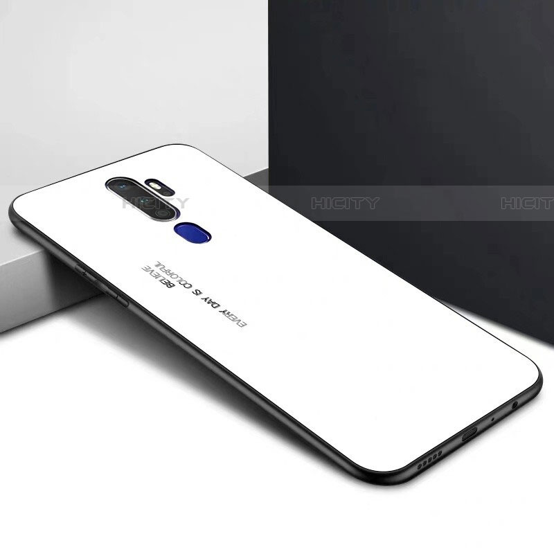 Oppo A5 (2020)用ハイブリットバンパーケース プラスチック 鏡面 カバー Oppo ホワイト