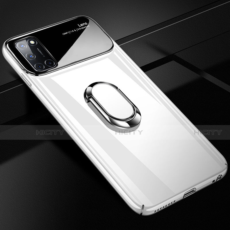 Oppo A52用ハードケース プラスチック 質感もマット アンド指輪 マグネット式 P01 Oppo ホワイト