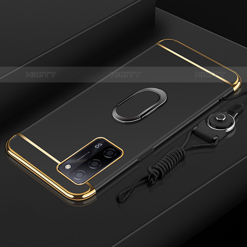 Oppo A53s 5G用ケース 高級感 手触り良い メタル兼プラスチック バンパー アンド指輪 P01 Oppo ブラック