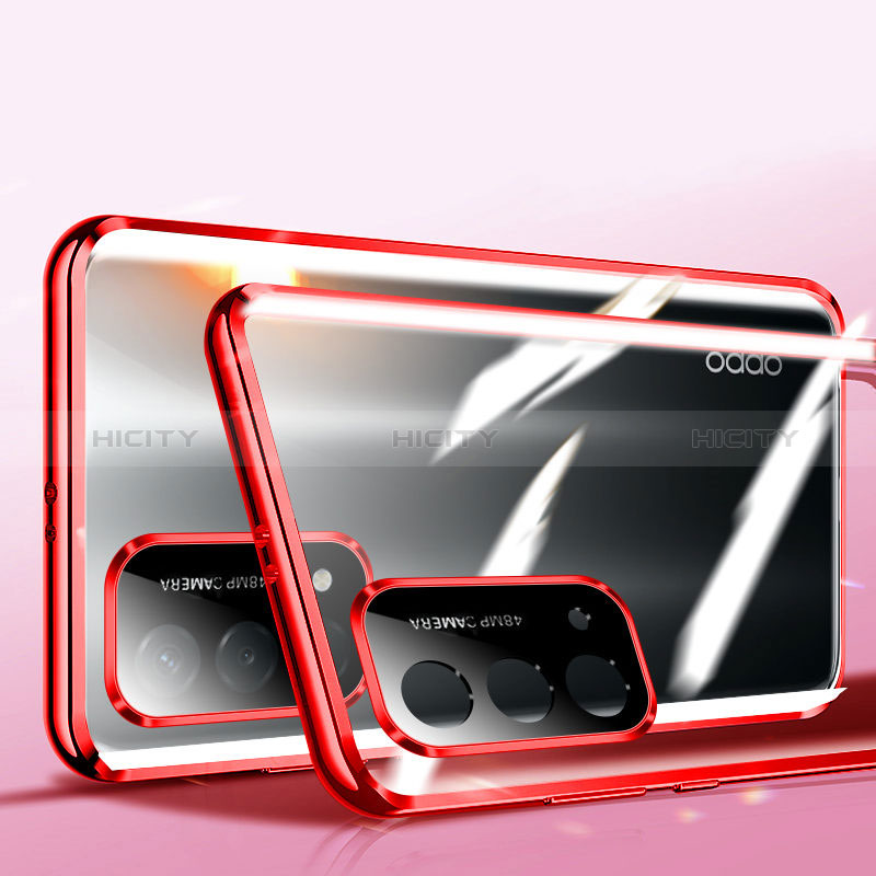 Oppo A54 5G用ケース 高級感 手触り良い アルミメタル 製の金属製 360度 フルカバーバンパー 鏡面 カバー P01 Oppo レッド