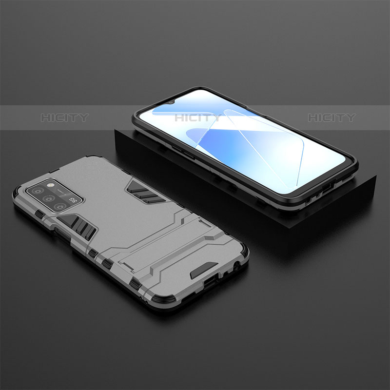 Oppo A55 5G用ハイブリットバンパーケース スタンド プラスチック 兼シリコーン カバー T02 Oppo グレー