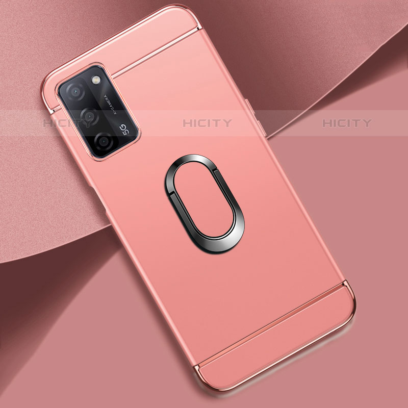 Oppo A55 5G用ケース 高級感 手触り良い メタル兼プラスチック バンパー アンド指輪 P02 Oppo ローズゴールド