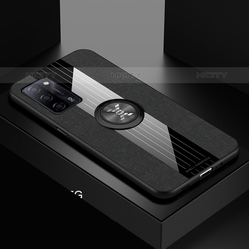 Oppo A55 5G用極薄ソフトケース シリコンケース 耐衝撃 全面保護 アンド指輪 マグネット式 バンパー X01L Oppo ブラック