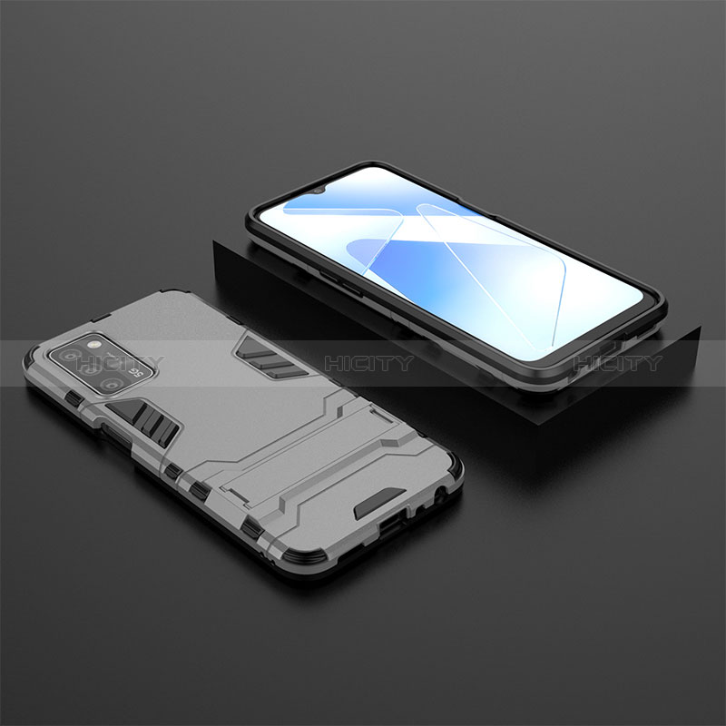 Oppo A56 5G用ハイブリットバンパーケース スタンド プラスチック 兼シリコーン カバー T02 Oppo グレー