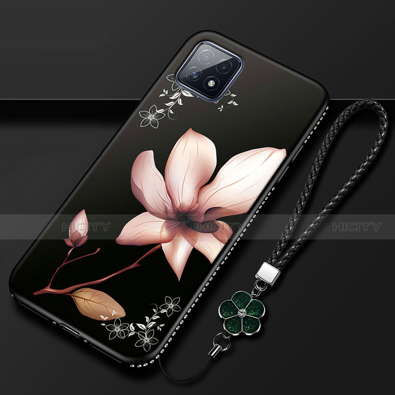 Oppo A72 5G用シリコンケース ソフトタッチラバー 花 カバー S01 Oppo ブラウン