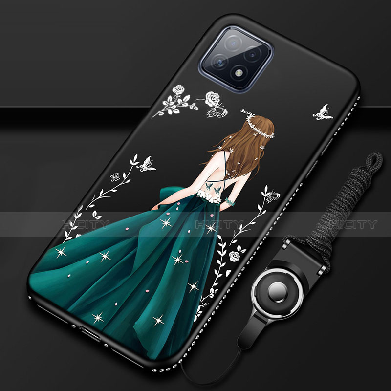 Oppo A73 5G用シリコンケース ソフトタッチラバー バタフライ ドレスガール ドレス少女 カバー Oppo ブラック