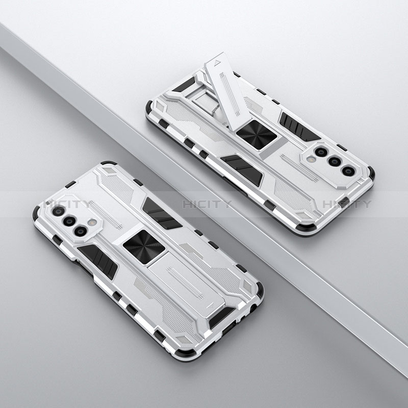 Oppo A74 5G用ハイブリットバンパーケース スタンド プラスチック 兼シリコーン カバー マグネット式 T01 Oppo ホワイト