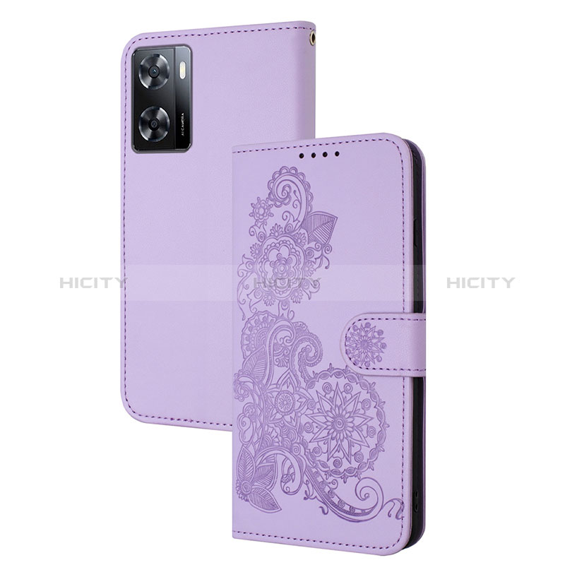 Oppo A77 4G用手帳型 レザーケース スタンド 花 カバー Y01X Oppo パープル