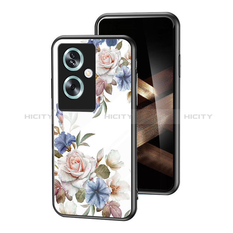 Oppo A79 5G用ハイブリットバンパーケース プラスチック 鏡面 花 カバー Oppo ホワイト