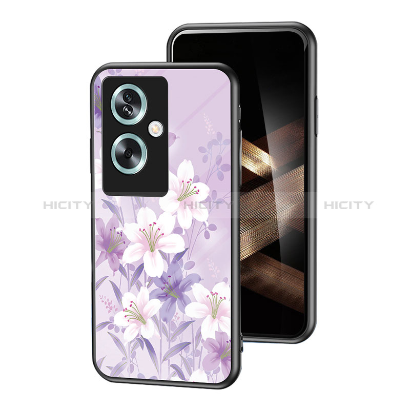 Oppo A79 5G用ハイブリットバンパーケース プラスチック 鏡面 花 カバー Oppo ラベンダー