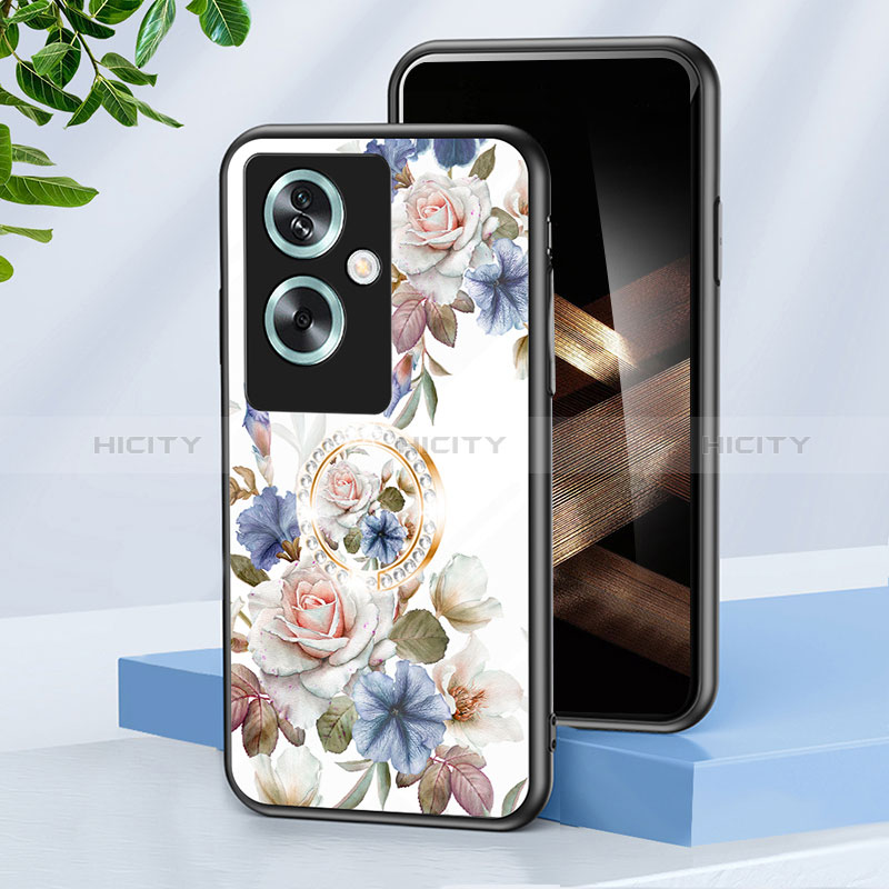 Oppo A79 5G用ハイブリットバンパーケース プラスチック 鏡面 花 カバー S01 Oppo ホワイト