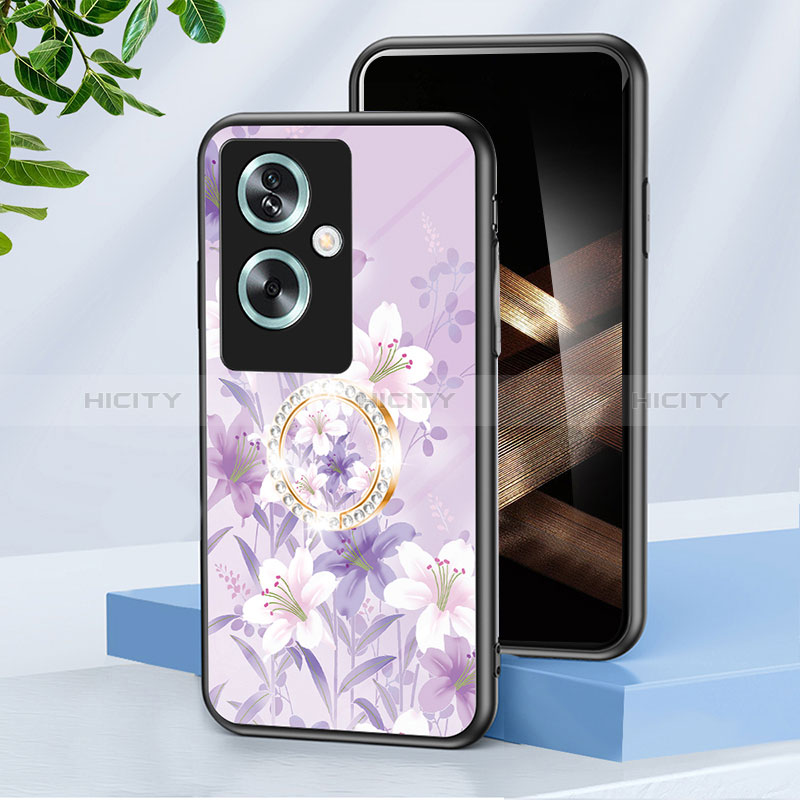 Oppo A79 5G用ハイブリットバンパーケース プラスチック 鏡面 花 カバー S01 Oppo ラベンダー