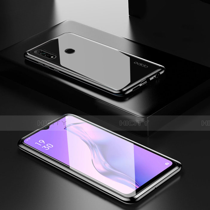 Oppo A8用ケース 高級感 手触り良い アルミメタル 製の金属製 360度 フルカバーバンパー 鏡面 カバー Oppo ブラック