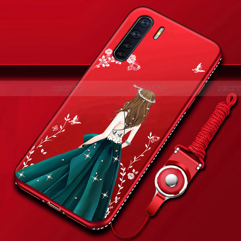 Oppo A91用シリコンケース ソフトタッチラバー バタフライ ドレスガール ドレス少女 カバー Oppo グリーン